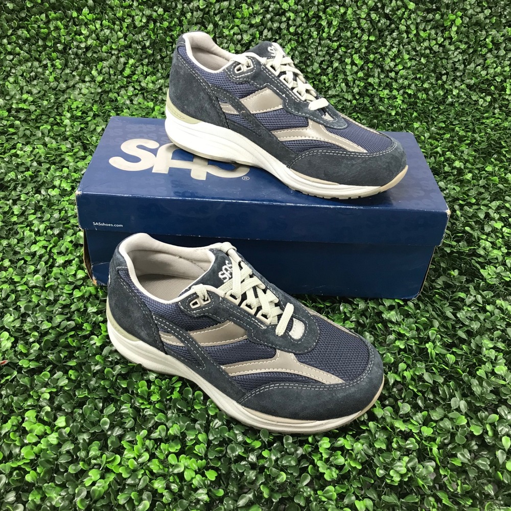 SAS Journey Mesh Blue Grey Suede Walking Sneakers Womens 6.5 W Made in USA